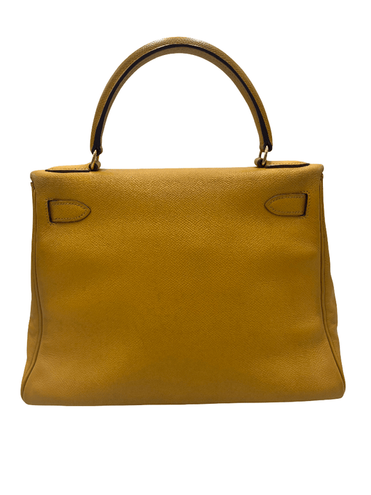Hermès Kelly 32 Retourné Courchevel Jaune Hardware Dorato 1995 - Etoilux