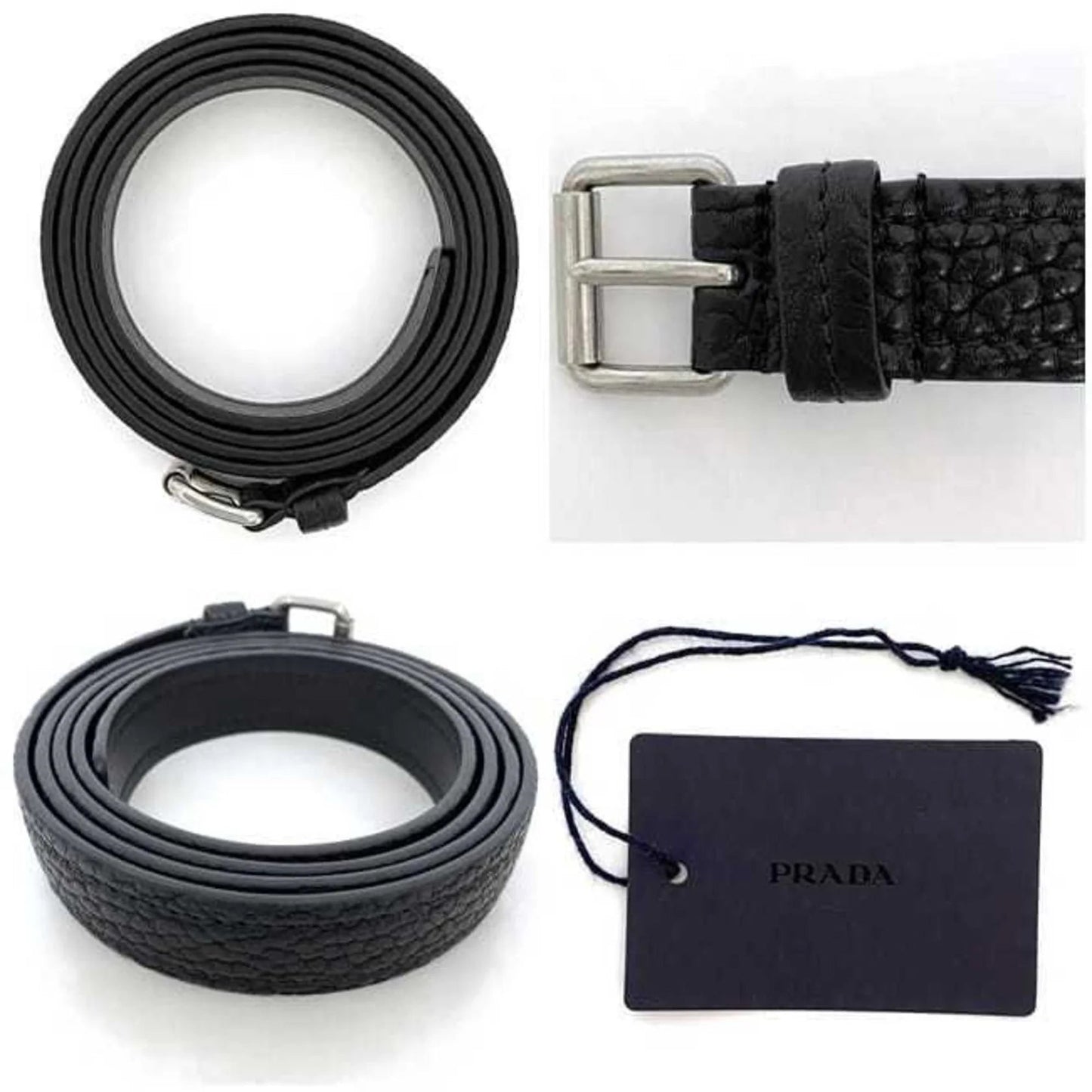 Prada Cintura Prada ec - 22932 nera NERO 2CS106 97cm inutilizzata in pelle PRADA vita lunga grana sottile 30mm fibbia quadrata uomo donna unisex - Etoilux