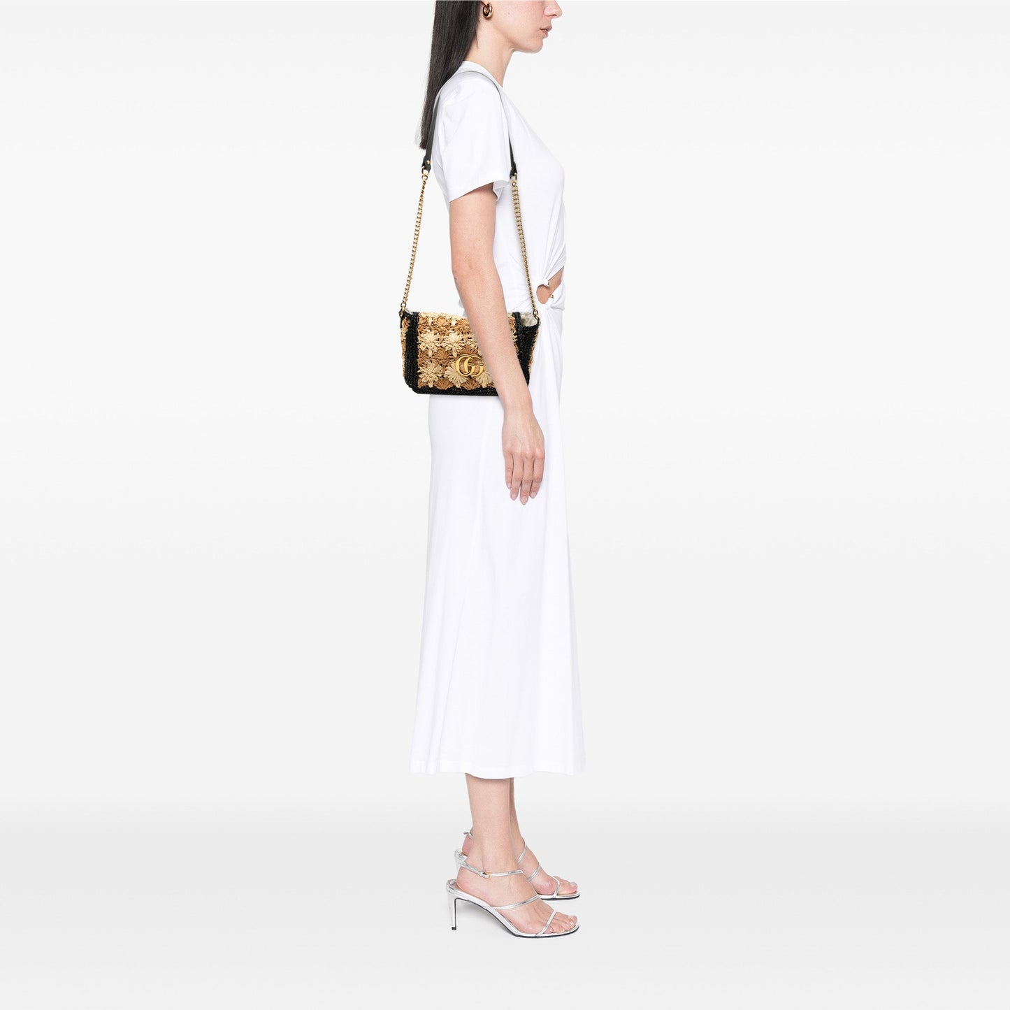 Gucci – GG Marmont Piccola Borsa a Tracolla in Rafia Intrecciata - Etoilux