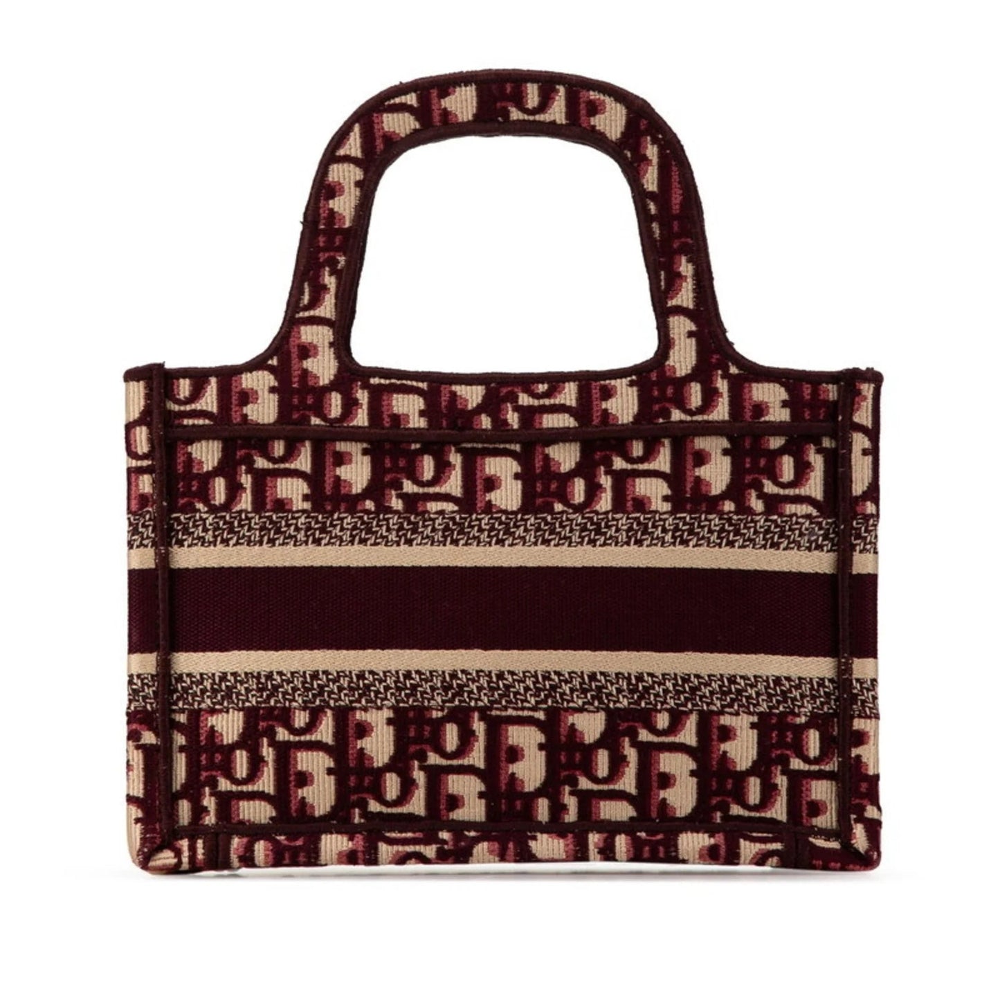 Christian Dior Borsa a mano Christian Dior Dior Lady Oblique Embroidery Mini Book Tote Bag Borsa a mano in tela rosso vino beige da donna - Etoilux