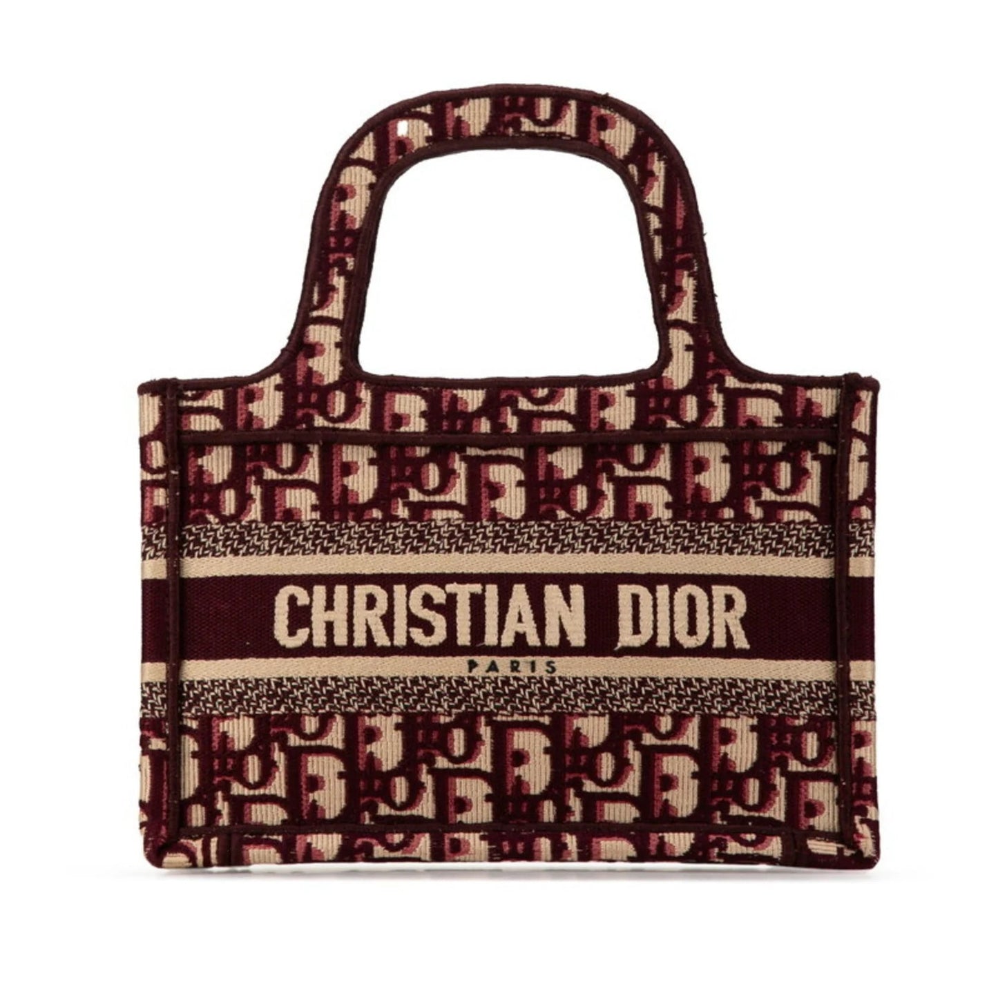 Christian Dior Borsa a mano Christian Dior Dior Lady Oblique Embroidery Mini Book Tote Bag Borsa a mano in tela rosso vino beige da donna - Etoilux