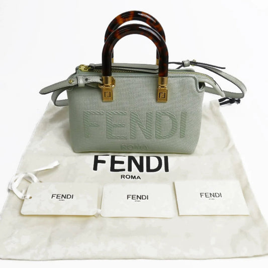 Fendi By The Way Mini in Tela e Pelle Verde Chiaro con Manici Tartarugati – Condizioni A - Etoilux
