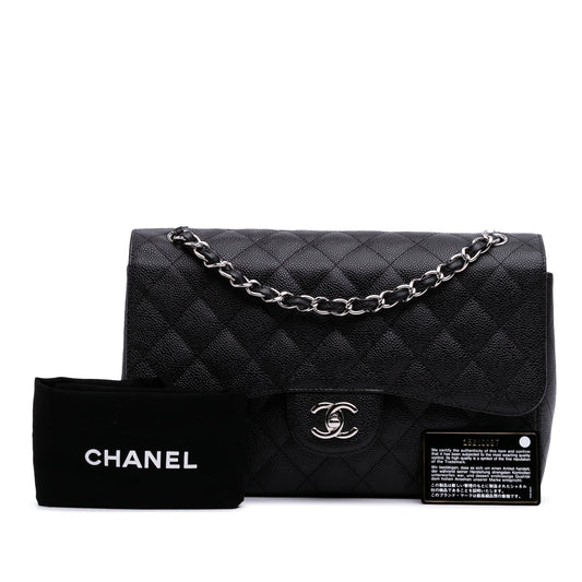 Chanel Classic Double Flap – Caviar Nero – Hardware Argento (2011) - Etoilux