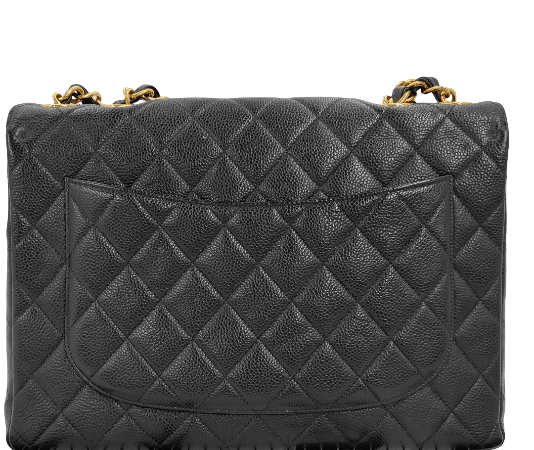 Chanel Classic Flap Jumbo Caviar Nero Hardware Dorato Vintage – 30 cm - Etoilux