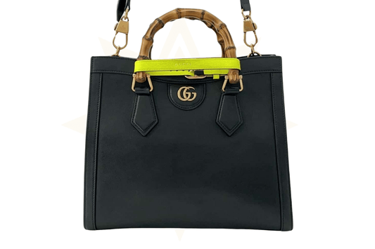 Gucci Diana Medium Tote Bag in pelle nera con manico in bamboo - Etoilux