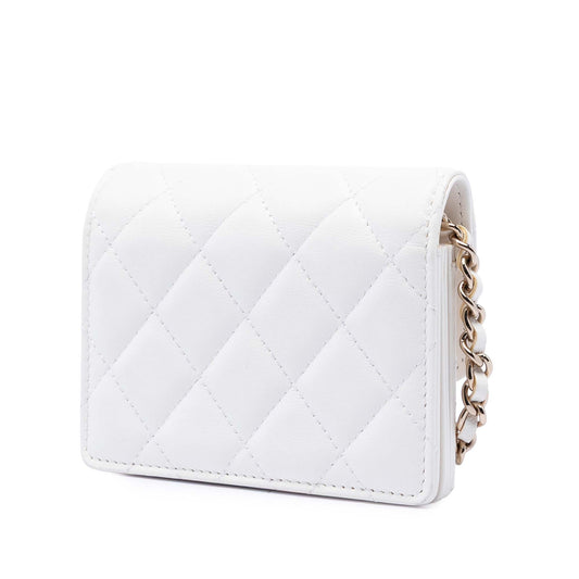 Chanel My Lady Card Holder With Chain – Pelle di Agnello Bianca | Con Carta di Autenticità - Etoilux