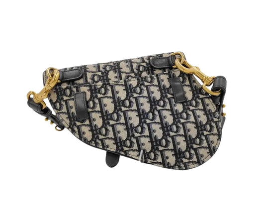 Christian Dior Saddle Mini – Tela Oblique Blu, Hardware Oro - Etoilux