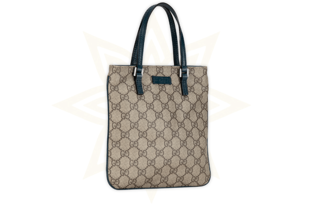 Gucci Mini Tote GG Canvas con Finiture in Pelle Blu Petrolio - Etoilux