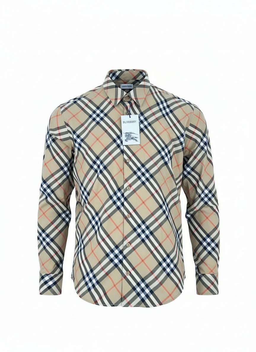 Burberry Camicia in Cotone Motivo Check Beige – Nuova con Cartellino - Etoilux