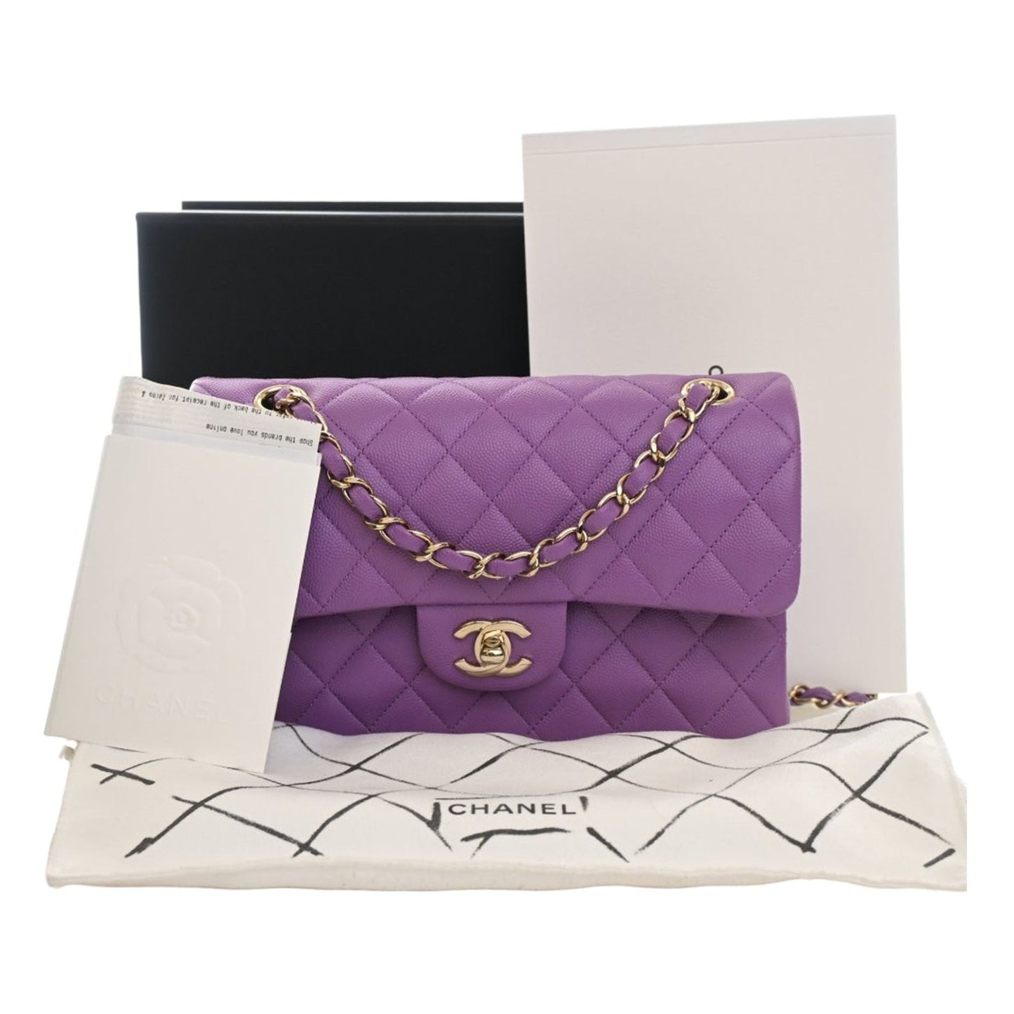 Chanel Classic Flap Pelle Caviar Viola Medium – 22 cm - Etoilux