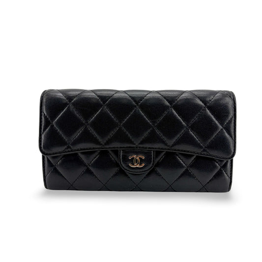 Chanel Chanel Classic Flap Long Wallet Gold Hardware Black GOOD - Etoilux