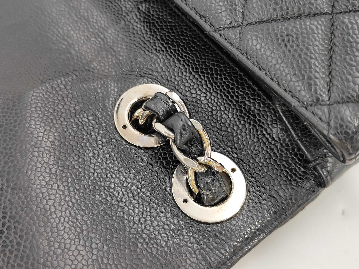 hanel Classic Flap Jumbo Single Flap — Pelle Caviar Nera, Hardware Silver — circa 2002–2003 · 30 cm - Etoilux