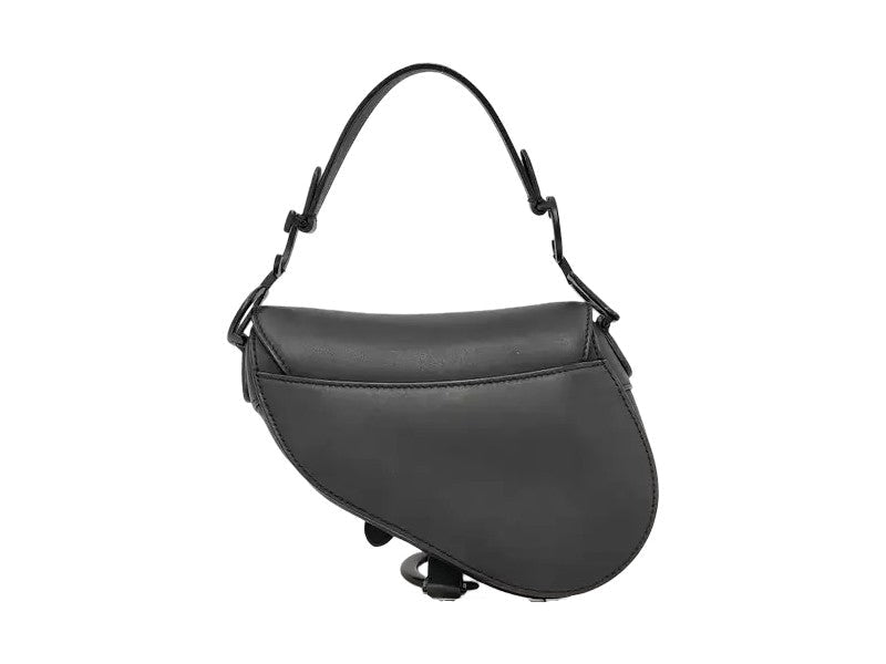 Dior Mini Saddle Ultramatte in Pelle di Vitello Nera con Tracolla Christian Dior – 19,5 cm - Etoilux