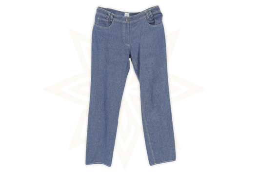 Hermès – Pantaloni in denim blu con cintura Medall H Taglia 40 - Etoilux