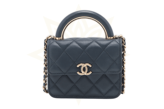 CHANEL Mini Handle Wallet on Chain in pelle trapuntata blu navy - Etoilux