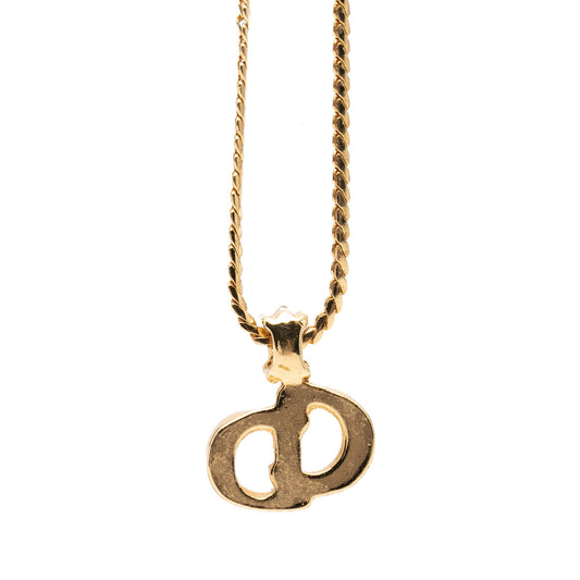 Christian Dior Vintage Collana Pendente CD Logo Cristallo Marquise Placcato Oro – 44 cm - Etoilux
