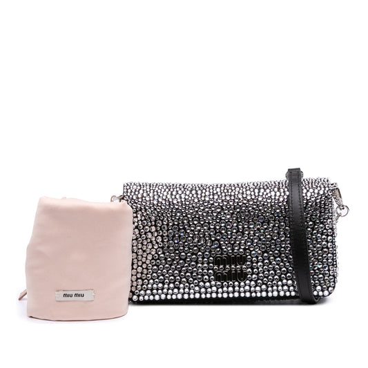 Prada Mini tracolla in raso con catena decorata con cristalli - Etoilux