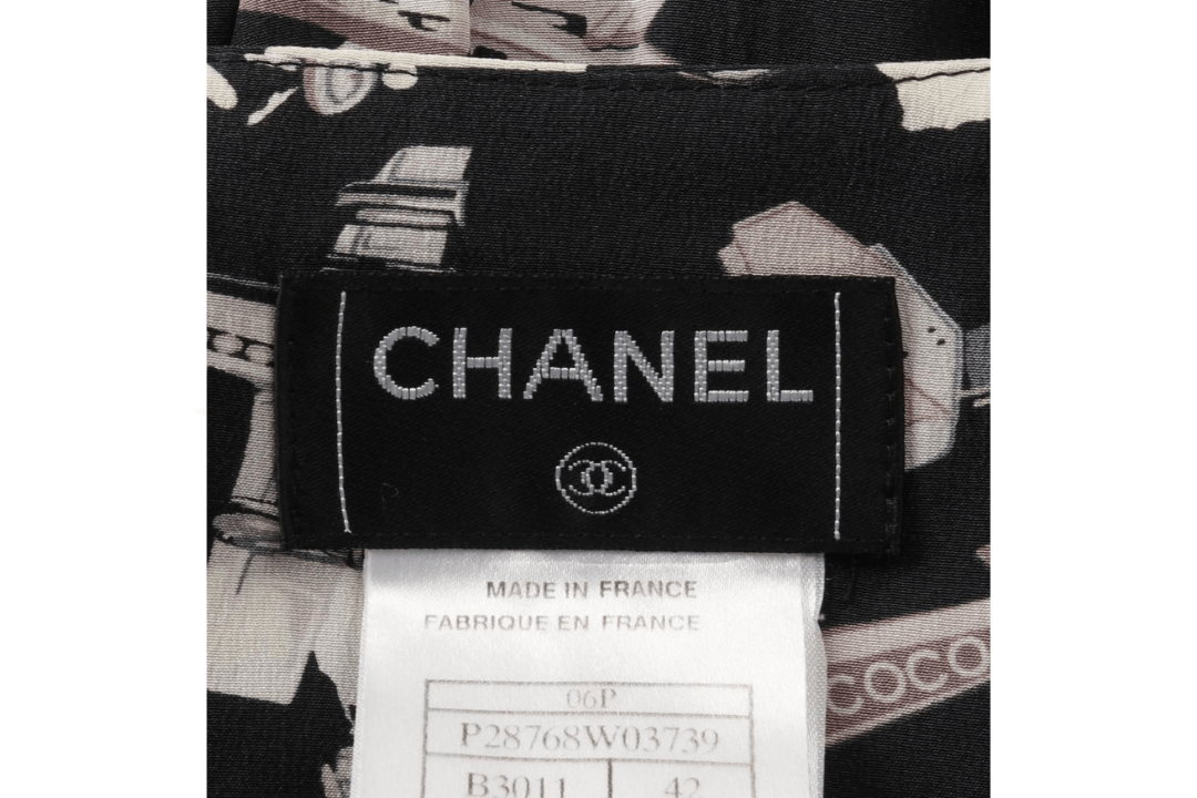 CHANEL – Gonna plissettata in pura seta con stampa aeronautica (Collezione 06P) Taglia: 42 IT Made in France - Etoilux