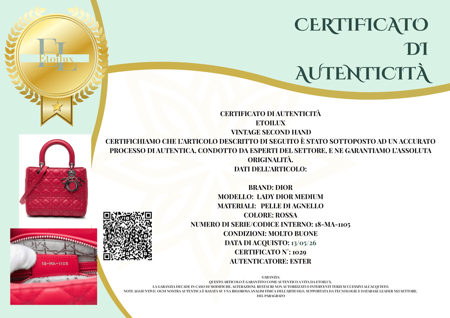 Christian Dior Lady Dior Medium Pelle di Agnello Rossa Hardware Argento — 23,5 cm - Etoilux