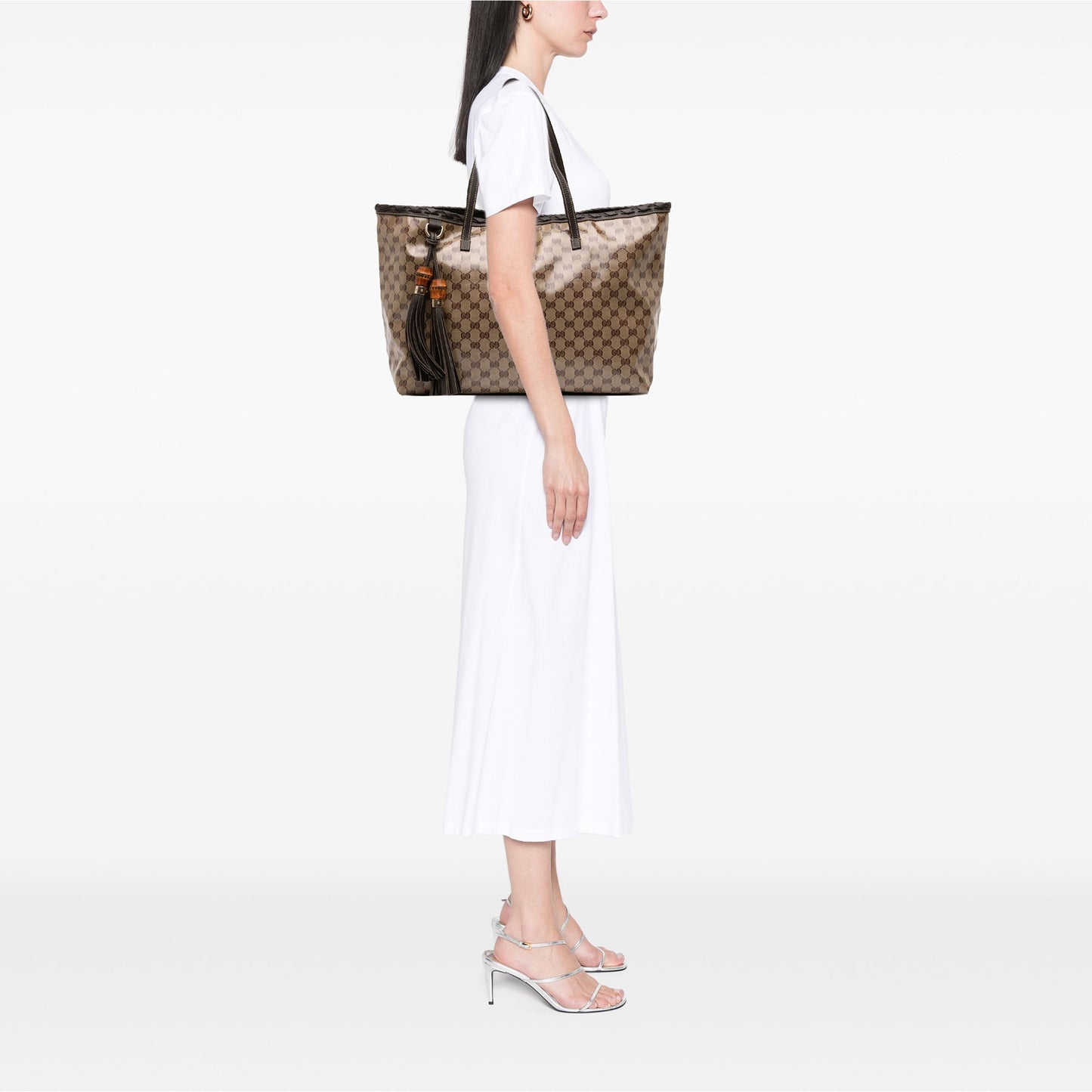 Gucci Peggy Tote GG Crystal Canvas Marrone – Bamboo Tassel – Serie 354666 493492 - Etoilux
