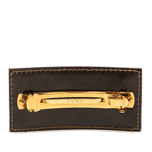 Fendi – Fermaglio per capelli FF Canvas – Marrone e Oro – Anni 2000