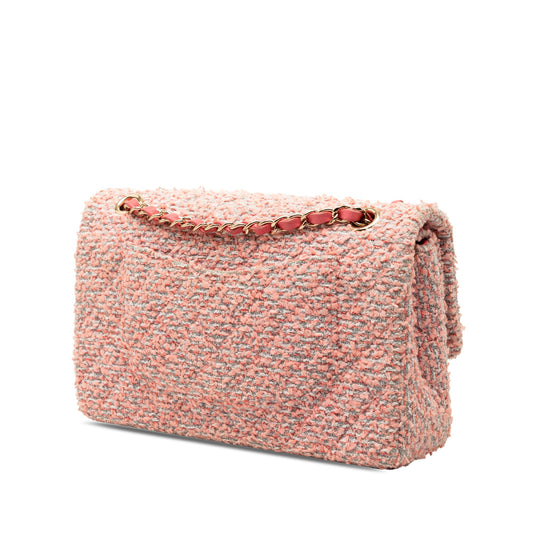 Chanel Classic Double Flap Tweed Rosa Hardware Dorato 2020 – 25 cm