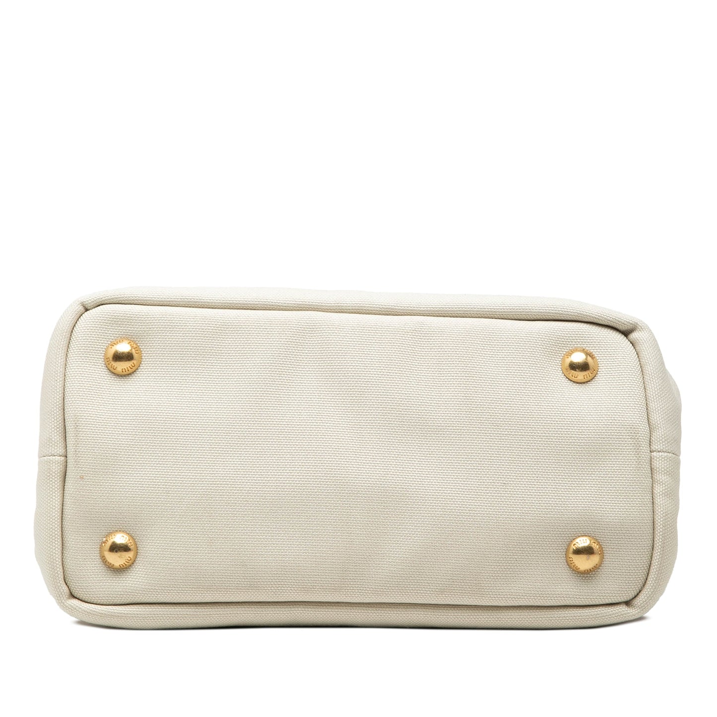 Miu Miu Tote Small in Tela Écru con Banda Logo a Spugna – 23,5 cm