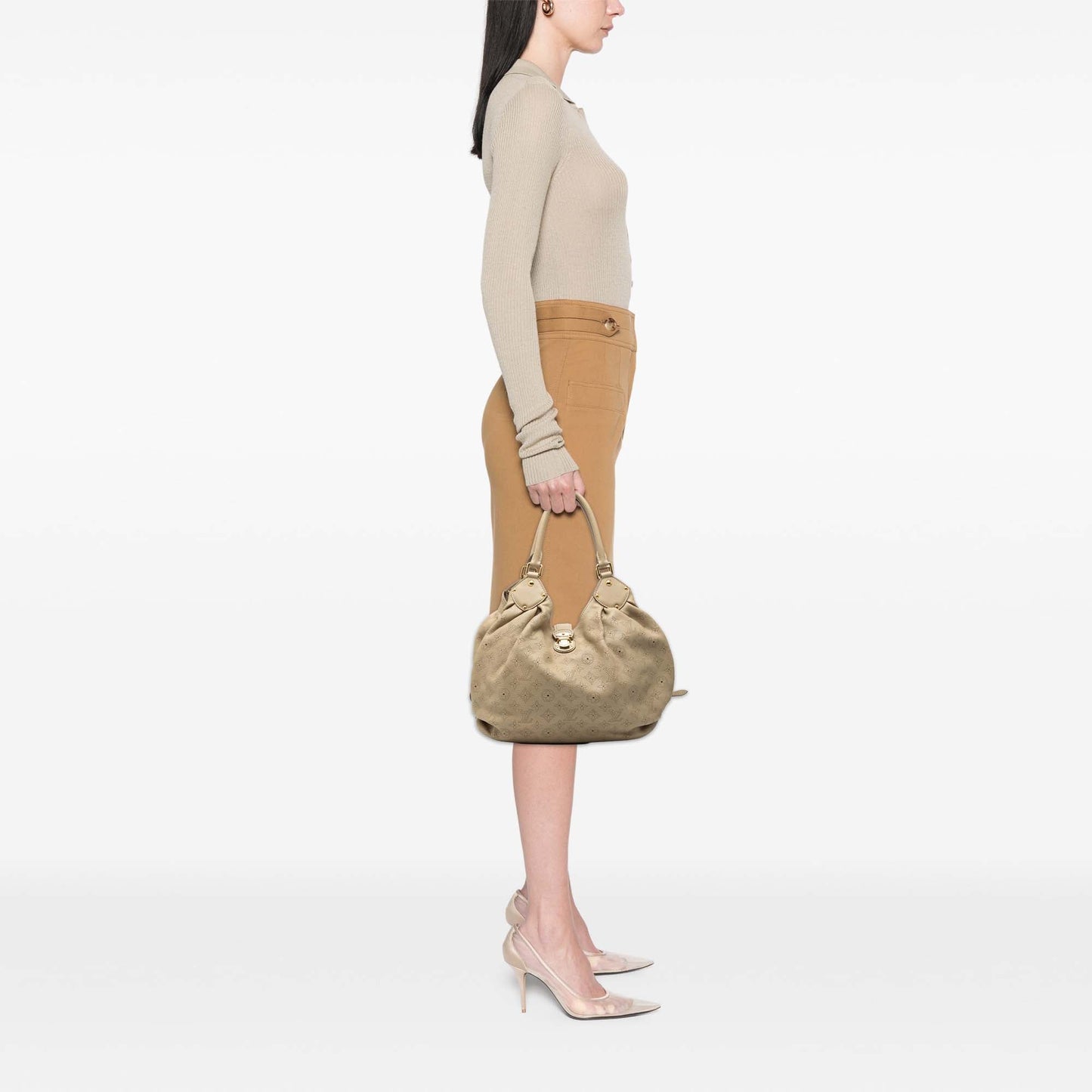 Louis Vuitton Mahina L Pelle Traforata Beige Sabbia – 34 cm