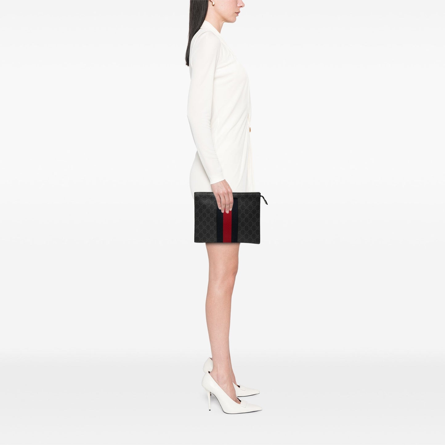 Gucci Pochette GG Supreme Black Web Tela Spalmata – 26 cm