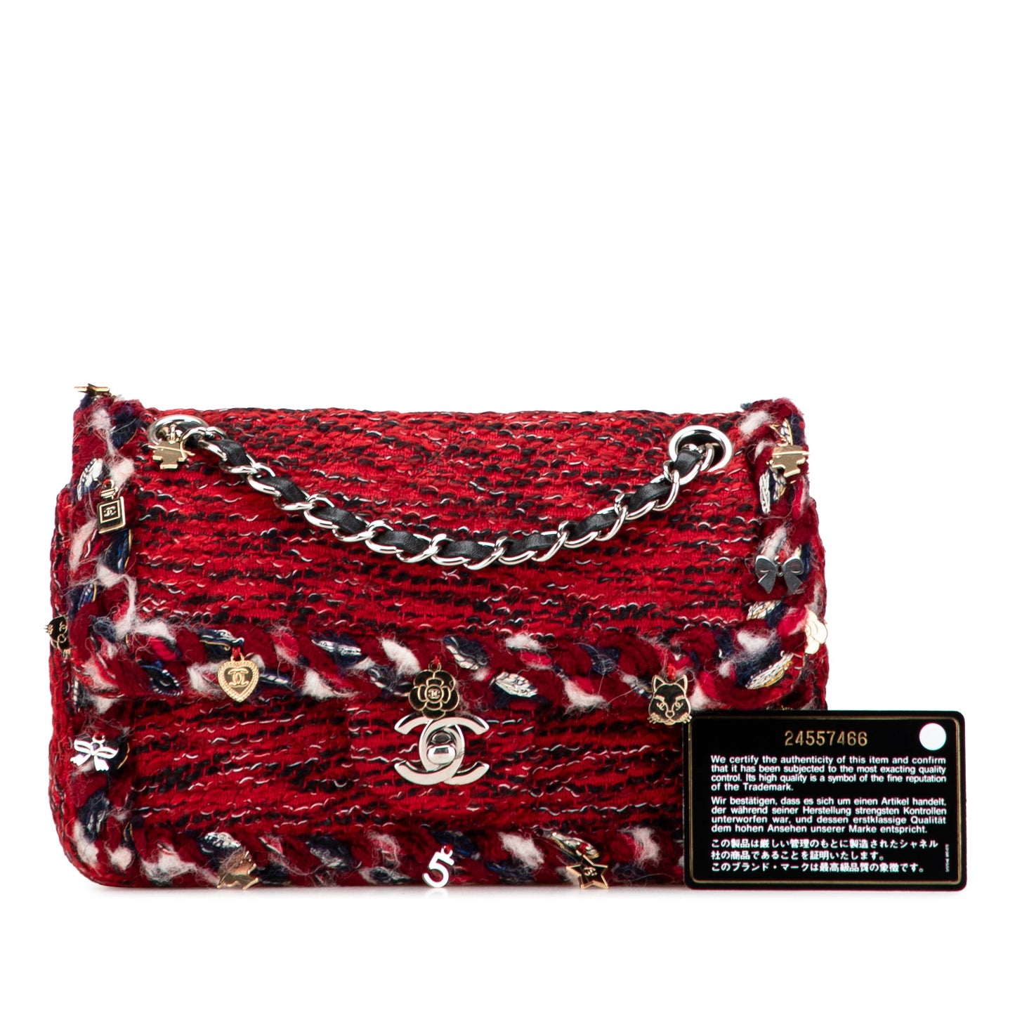 Chanel – Flap Bag Tweed Rosso con Charm Metallici – 2017/18