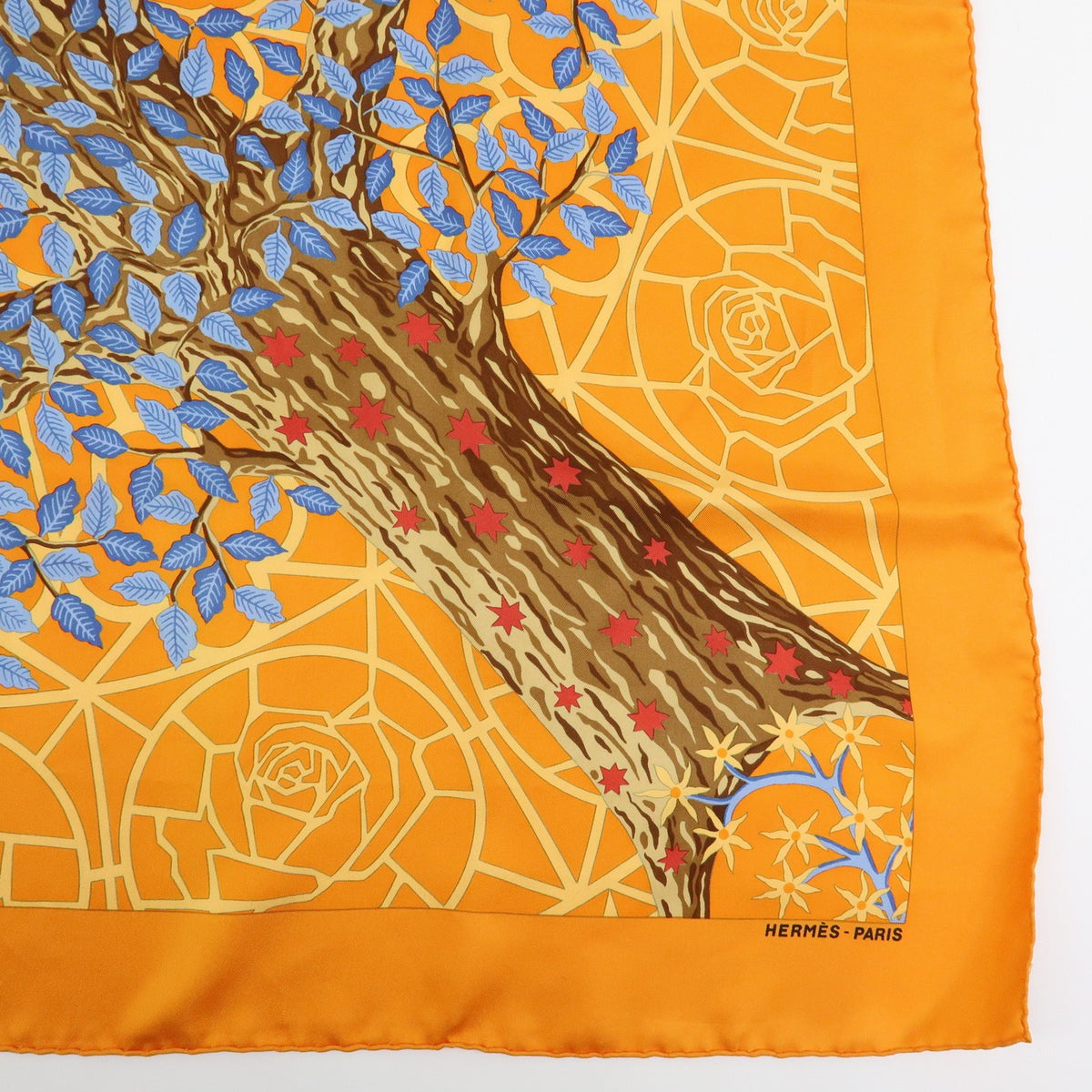 Hermès Carré 90 "Axis Mundi" – Arancio, blu e marrone