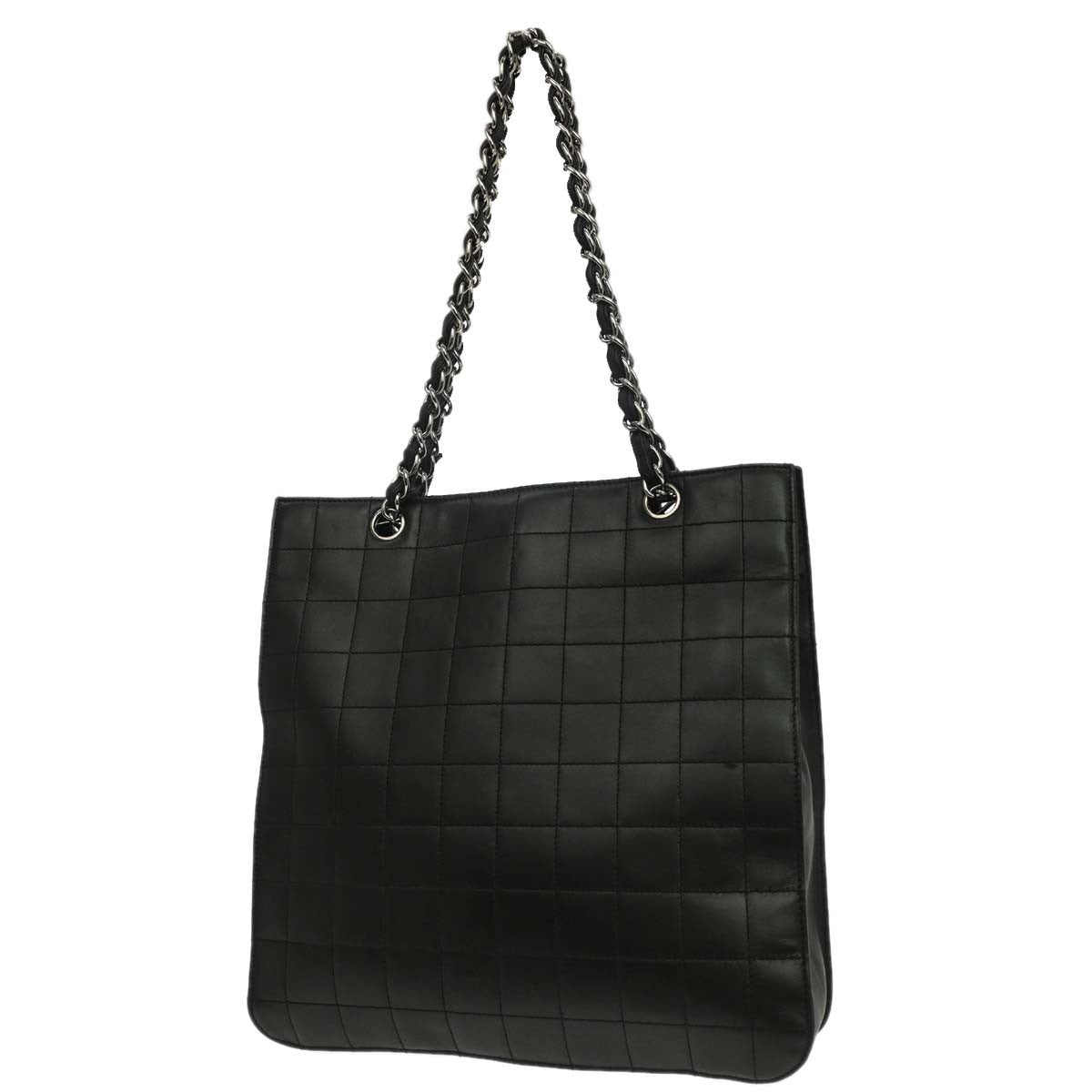 Chanel Chocolate Bar CC Tote Bag Pelle Agnello Nera Hardware Argento – 28 cm