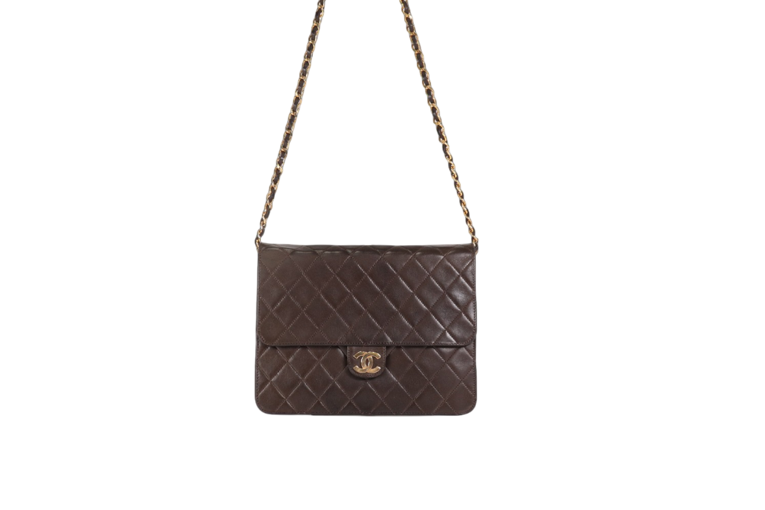 Chanel Push Lock 22 a catena Marrone