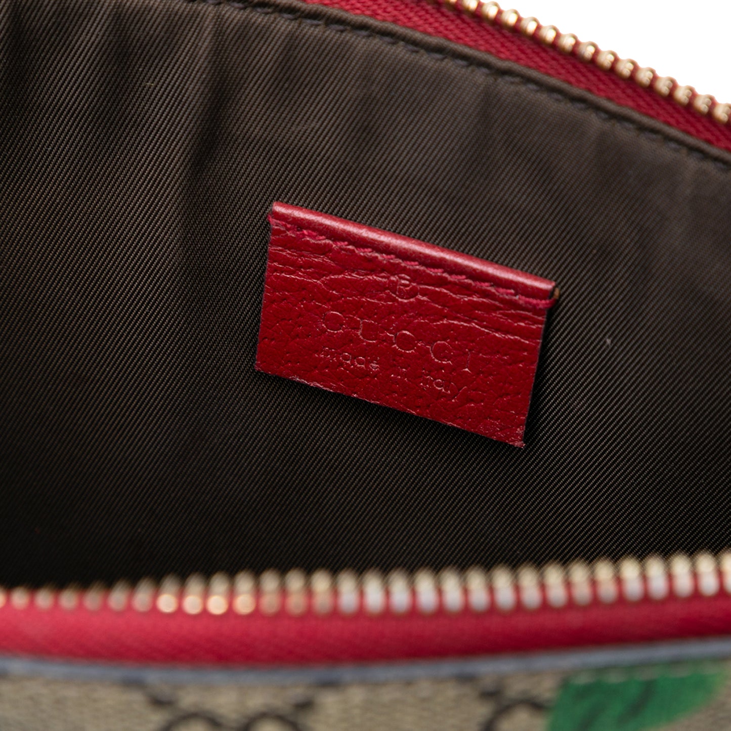 Gucci Tian GG Supreme Pouch in Tela Coated e Pelle Bordeaux