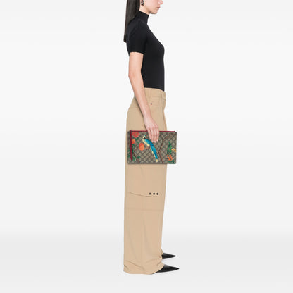 Gucci Tian GG Supreme Pouch in Tela Coated e Pelle Bordeaux