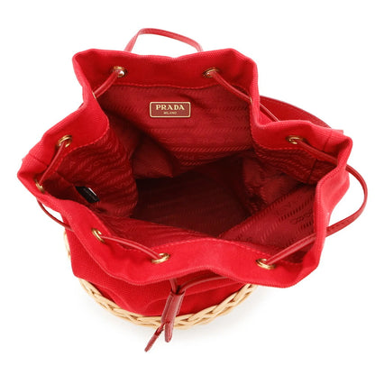 Prada Canapa e Rattan Bucket Bag Rosso – Medium
