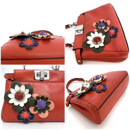 Fendi Micro Peekaboo Flowerland in Pelle Rossa