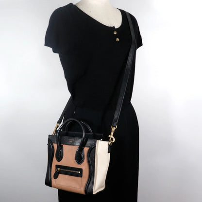 Céline Nano Luggage in Pelle Tricolore – Nero, Marrone e Bianco Sporco