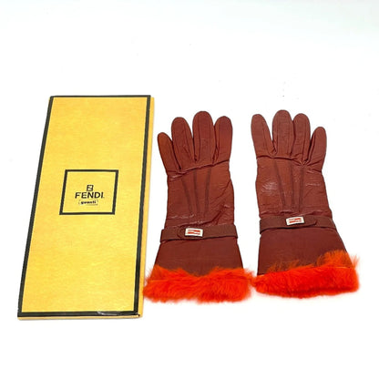 Fendi – Guanti in Pelle Rossa con Pelliccia Arancione – Taglia M – Vintage