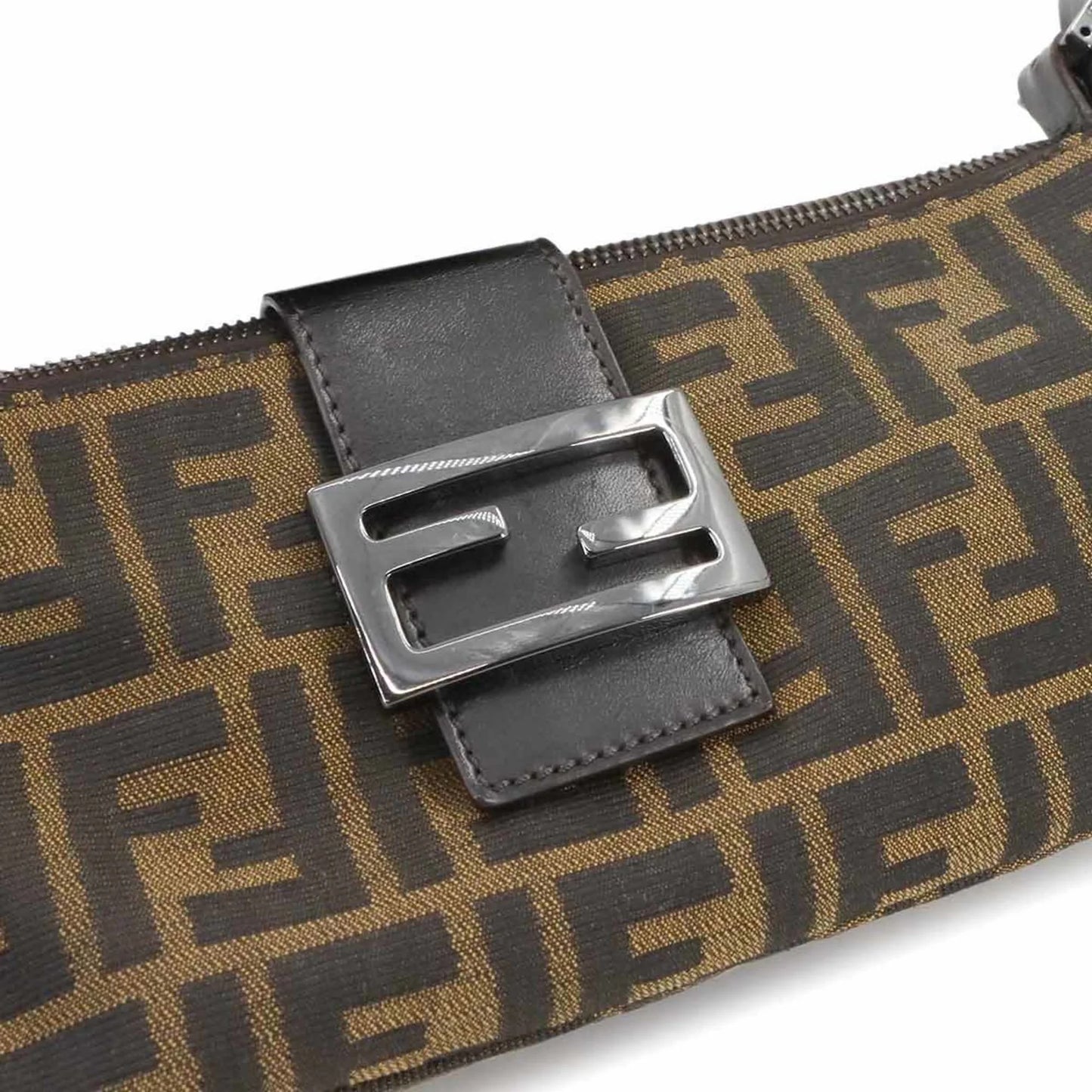 Fendi  FENDI Zucca Mamma Baguette Borsa a tracolla in tela e pelle marrone 8BR034 Hardware argento