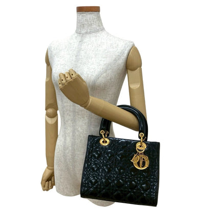 Christian Dior  Borsa a mano Christian Dior Lady Cannage Stitch in pelle verniciata nera (43172)