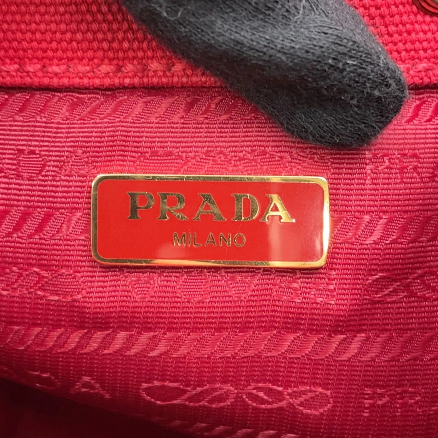 Prada Canapa e Rattan Bucket Bag Rosso – Medium
