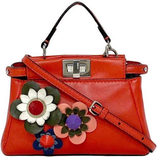 Fendi Micro Peekaboo Flowerland in Pelle Rossa