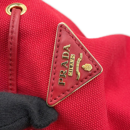 Prada Canapa e Rattan Bucket Bag Rosso – Medium