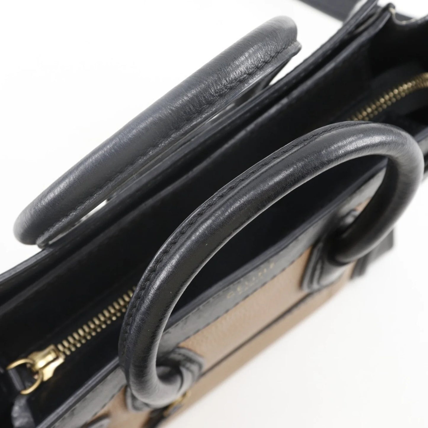 Céline Nano Luggage in Pelle Tricolore – Nero, Marrone e Bianco Sporco