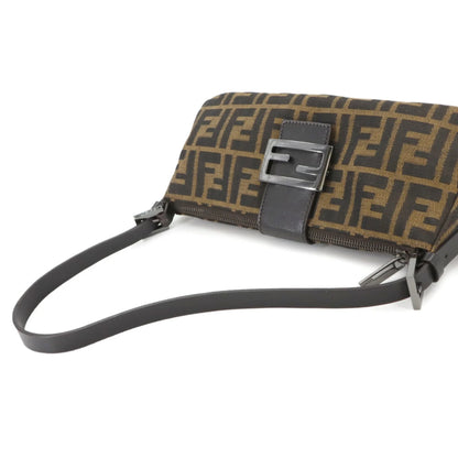 Fendi  FENDI Zucca Mamma Baguette Borsa a tracolla in tela e pelle marrone 8BR034 Hardware argento