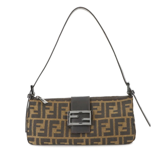 Fendi  FENDI Zucca Mamma Baguette Borsa a tracolla in tela e pelle marrone 8BR034 Hardware argento