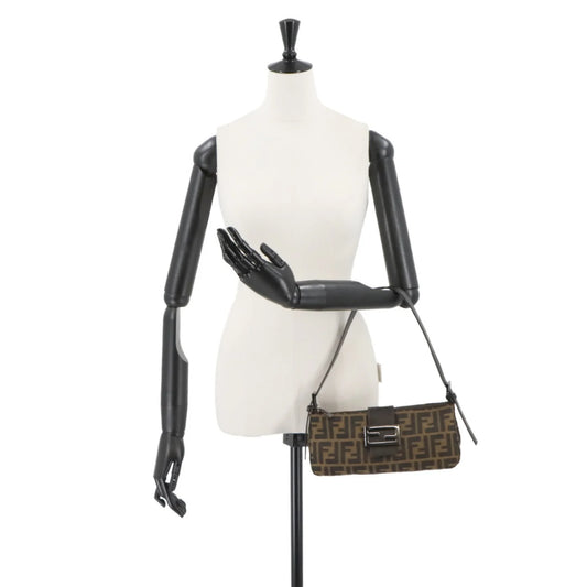 Fendi  FENDI Zucca Mamma Baguette Borsa a tracolla in tela e pelle marrone 8BR034 Hardware argento