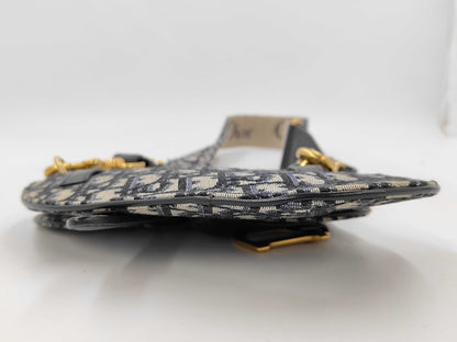 Christian Dior Saddle Mini – Tela Oblique Blu, Hardware Oro