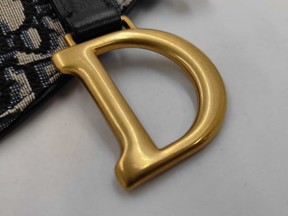 Christian Dior Saddle Mini – Tela Oblique Blu, Hardware Oro